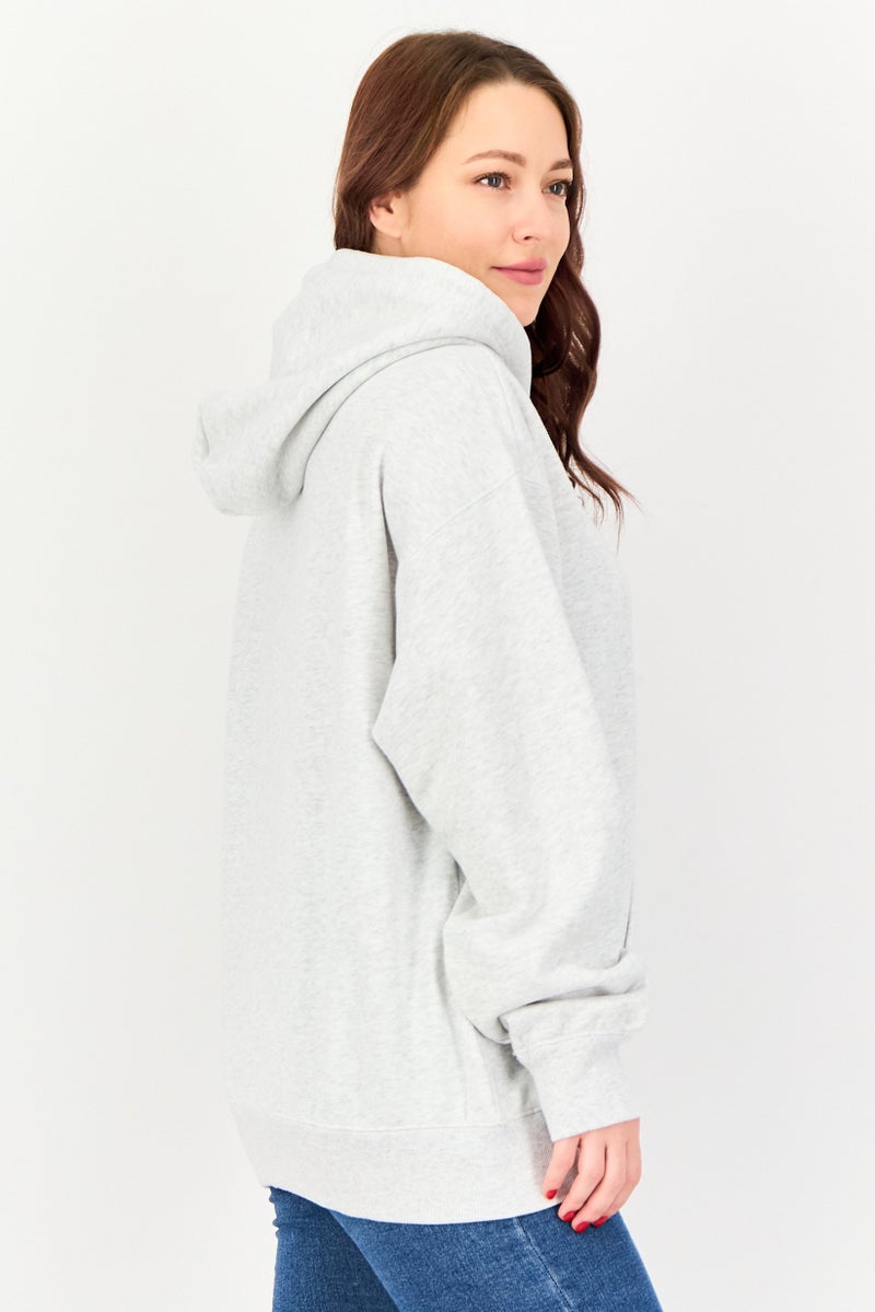 NIA Women Heather Long Hoodie, Pale Grey - Image 3